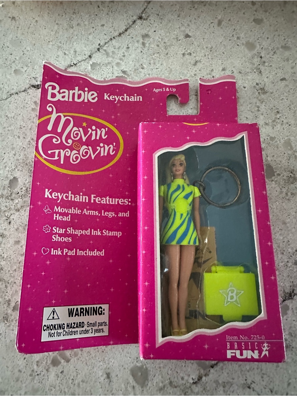 Vintage Barbie Keychain New in Package 1998 by Basic Fun "Movin' Groovin'Barbie
